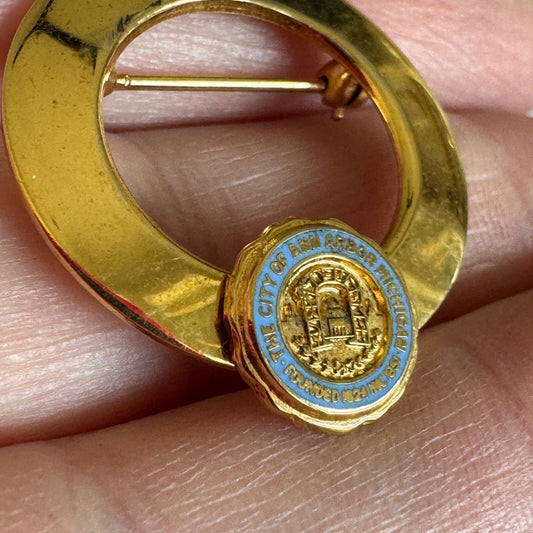 Vintage The City of Ann Arbor Michigan Gold Tone Lapel Pin Brooch University