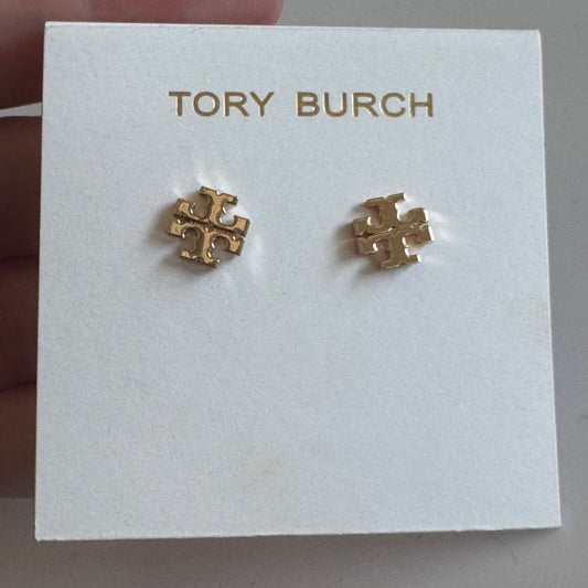 Tory Burch Kira T-Logo Gold Stud Earrings New on Card 8mm