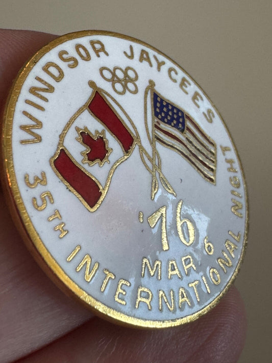 Vintage Windsor Jaycees Bicentennial Olympic Rings International Night Lapel Pin