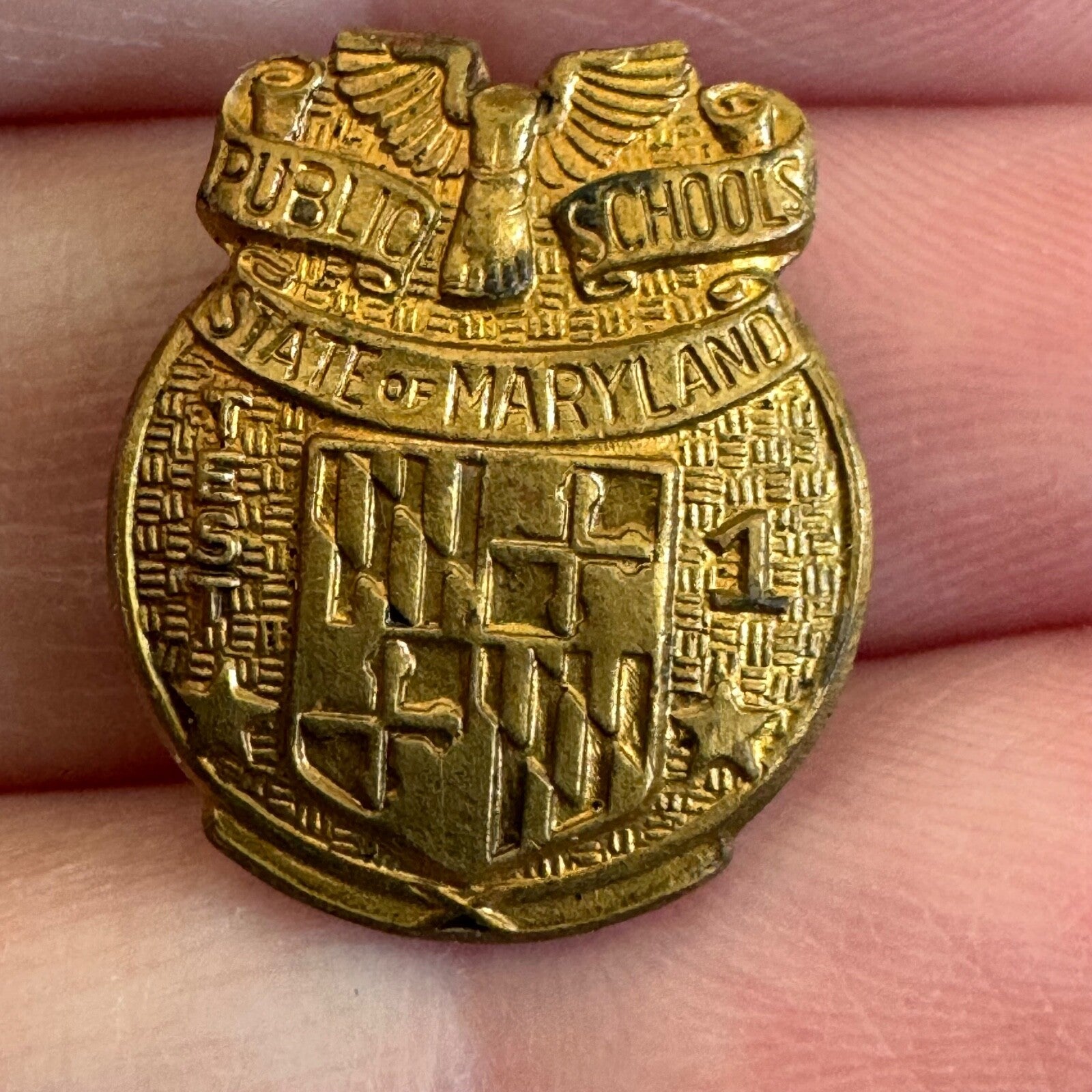 Vintage State of Maryland Public Schools Test 1 Lapel Pin Gold Tone