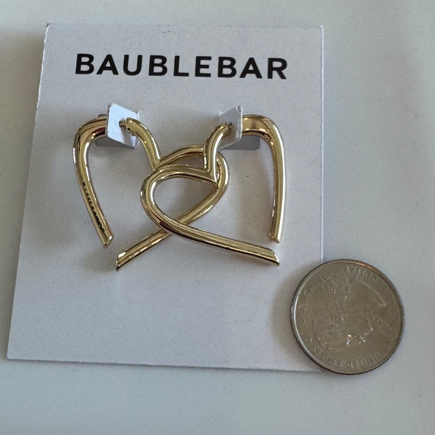 Bauble Bar Emory Open Heart Earrings Gold Tone New On Card Pierced $48