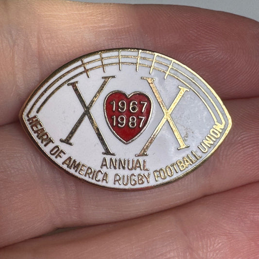Vintage 1987 Heart of America Rugby Football Union 20 Years Pin