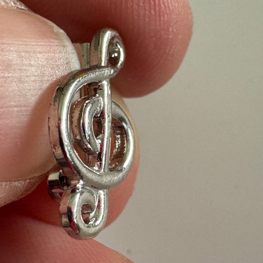 Vintage Silver Tone Tiny Treble Clef Music Lapel Pin Brooch