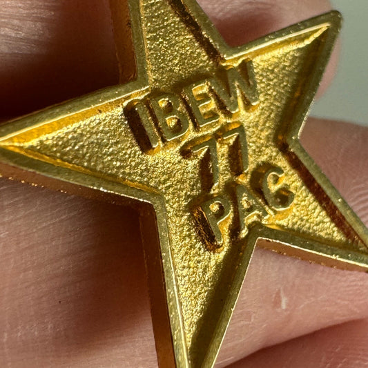 Vintage IBEW 1977 77 PAC Star Gold Tone Lapel Pin Union