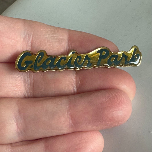 Vintage Glacier Park Script Enamel Souvenir Pin Gold Tone Montana National