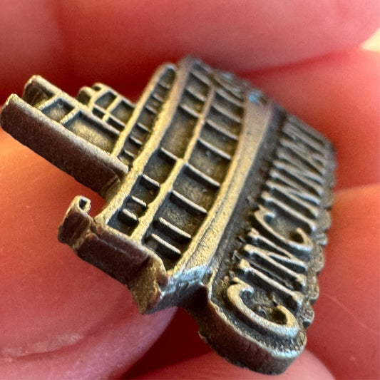 Vintage Pewter Cincinnati Ohio Riverboat Lapel Pin Paddle Boat Steamboat