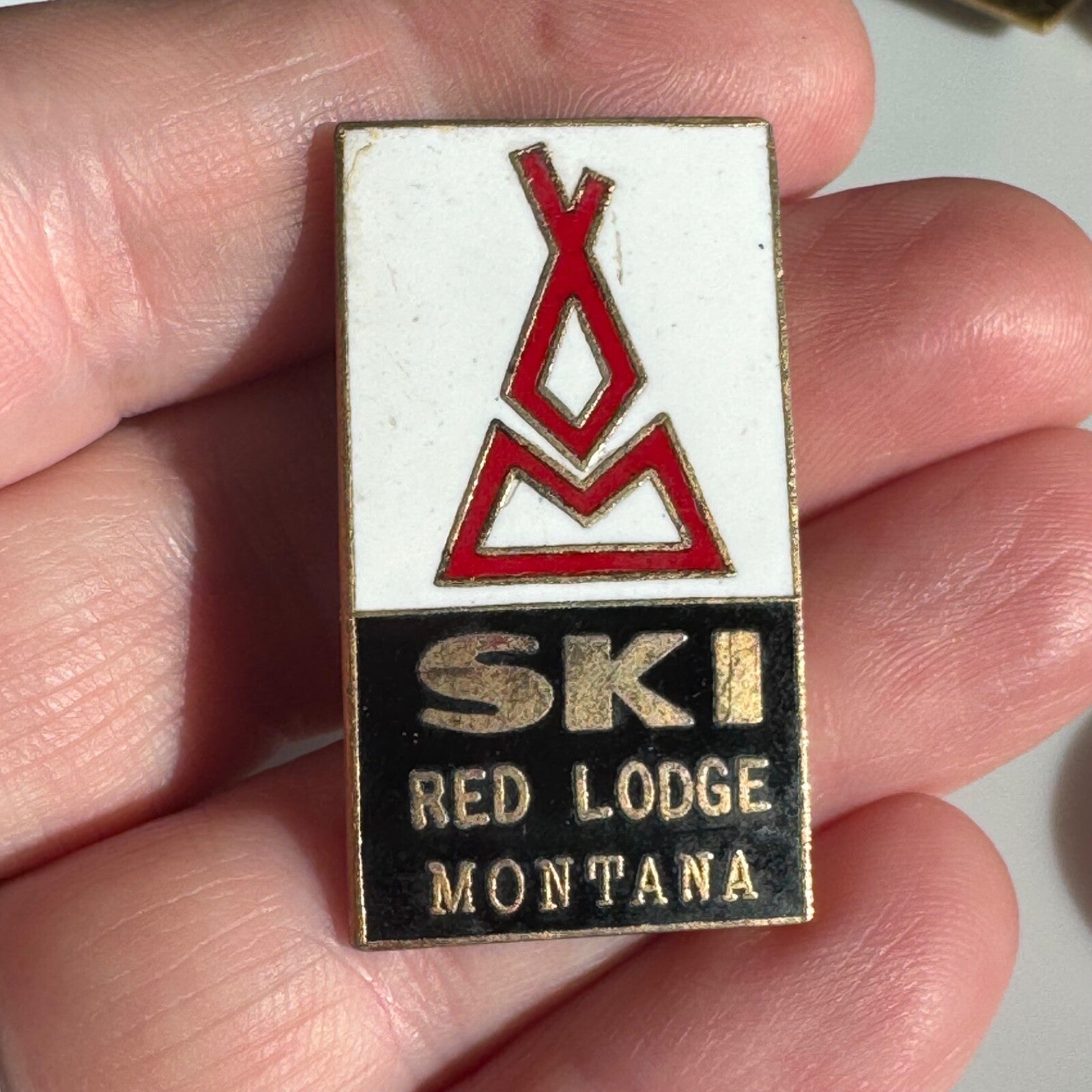 Vintage Ski Red Lodge Montana Enamel Lapel Pin