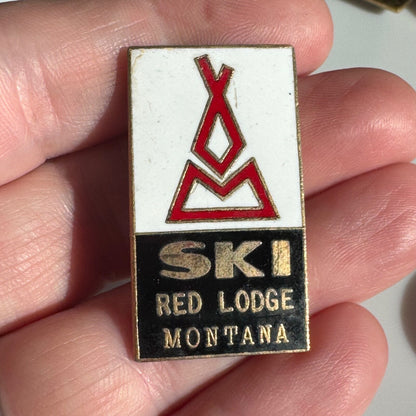 Vintage Ski Red Lodge Montana Enamel Lapel Pin