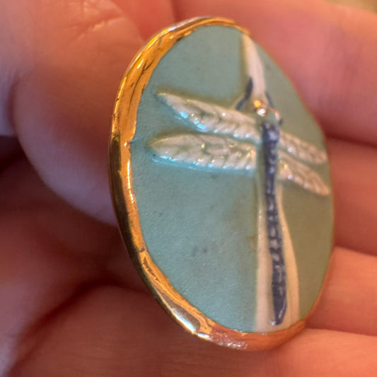 Gorgeous Ceramic Dragonfly Brooch Pendant - Signed Brooke Andrews