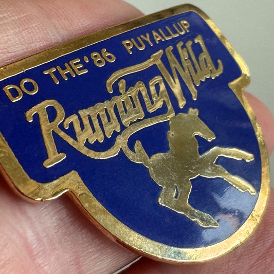 Do the '86 Pyallup Running Wild 1986 Enamel Pin Blue Gold Rodeo Theme