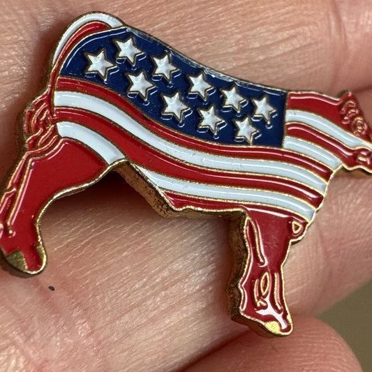 American Flag Beef Cattle Enamel Lapel Pin