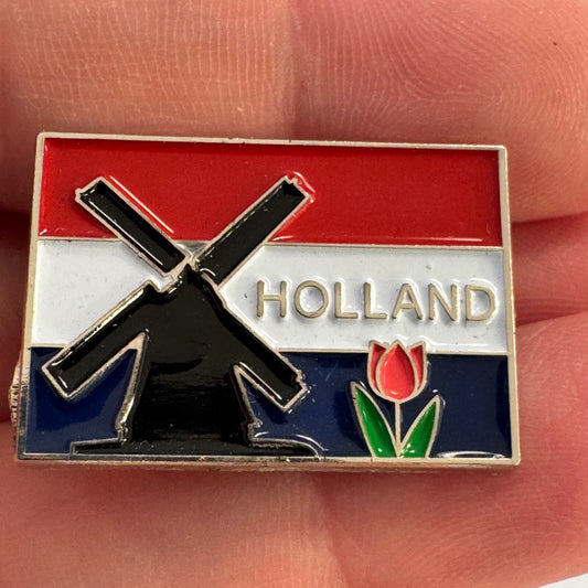Vintage Holland Netherlands Flag Lapel Pin Windmill Tulip Enamel Souvenir 