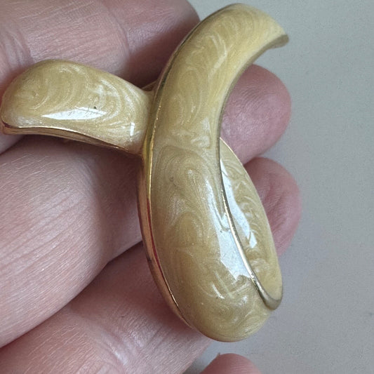 Vintage Gold Tone Sparkle Enamel Squiggle Brooch Pin Cream Colored