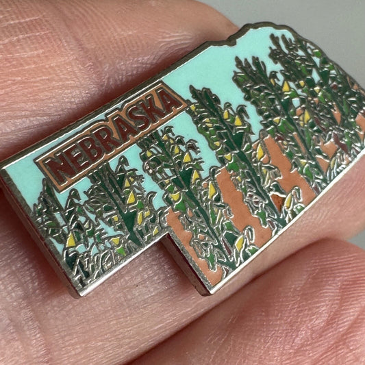 Nebraska State Shaped Lapel Pin – Cornfield Design Souvenir