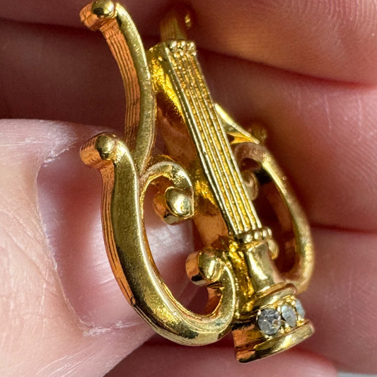 Avon Musical Trio: Harp Pin Lyre Gold Tone Rhinestones Music