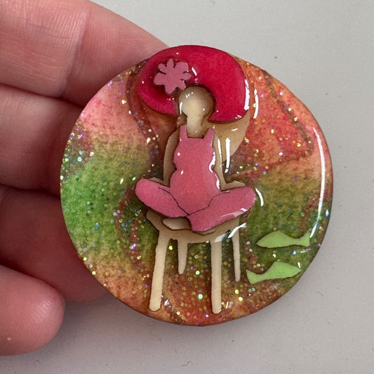 Vintage Woman Pins by Lucinda Pregnant Lady Shoes Hat Pink Round Brooch Pin