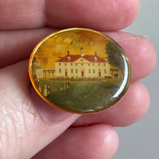 Vintage A View of Mount Vernon Painting Lapel Pin Mt George Washington