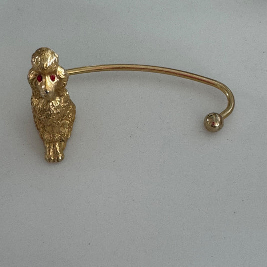 Vintage Gold Tone Poodle Jeweled Eyes Bag Hanger Holder Purse Hook
