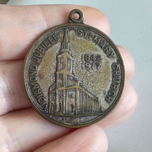 Antique 1917 Diamond Jubilee St Mary Church Rev. Medallion Catholic Cincinnati