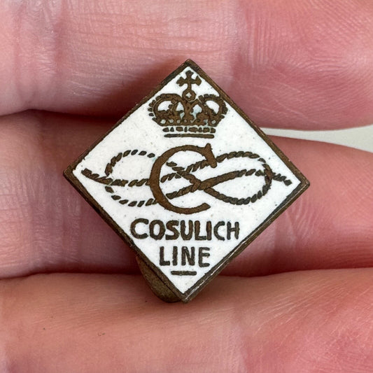 ANTIQUE ENAMEL LAPEL PIN~COSULICH STEAMSHIP LINE~ITALY Collar Stud Lapel Pin