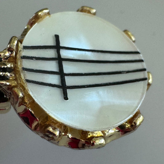 Vintage Gold Tone Banjo Duette Brooch Set Pin Pair of Brooches