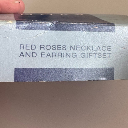 Vintage Avon Red Roses Necklace and Earring Gift Set New in Box