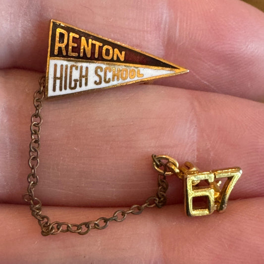 Vintage Renton High School 1967 Pennant Enamel Lapel Pin RARE