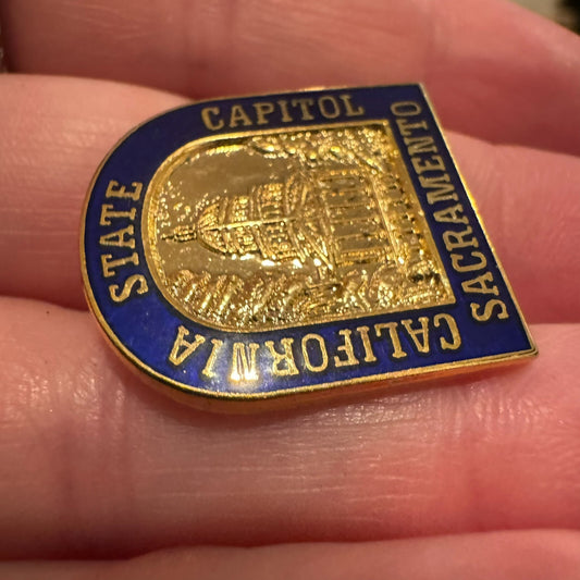 Vintage California State Capitol Blue and Gold Lapel Pin Sacramento