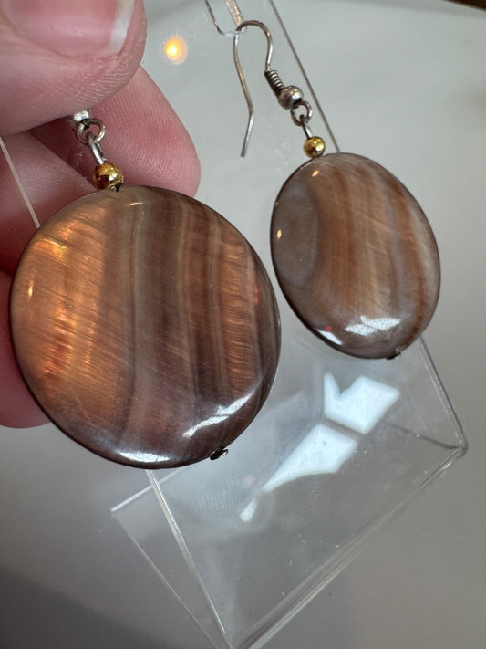 Large Disc Mother of Pearl Dangle Pierced Earrings