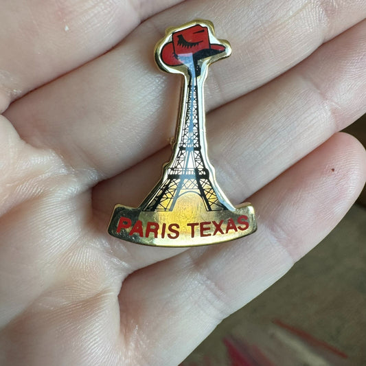 Vintage Paris Texas Eiffel Tower Cowboy Hat Lapel Pin