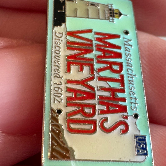 Vintage Marthas Vineyard Lighthouse License Plate Souvenir Lapel Pin