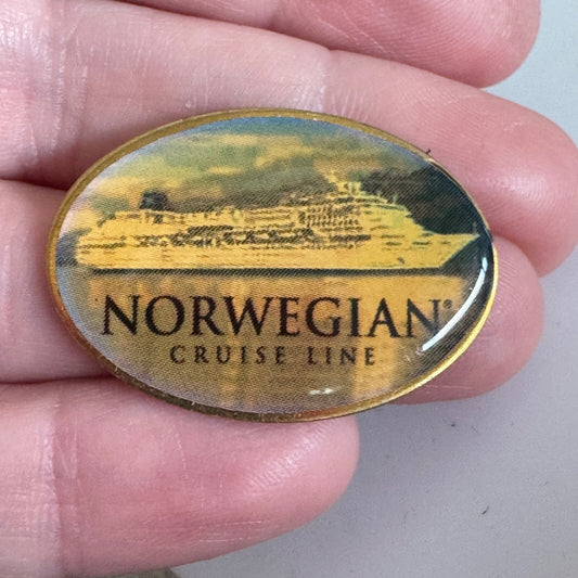 Vintage Norwegian Cruise Line Ship Souvenir Photo Realism Lapel Pin RARE