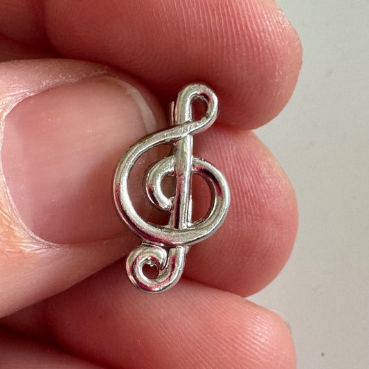 Vintage Silver Tone Tiny Treble Clef Music Lapel Pin Brooch