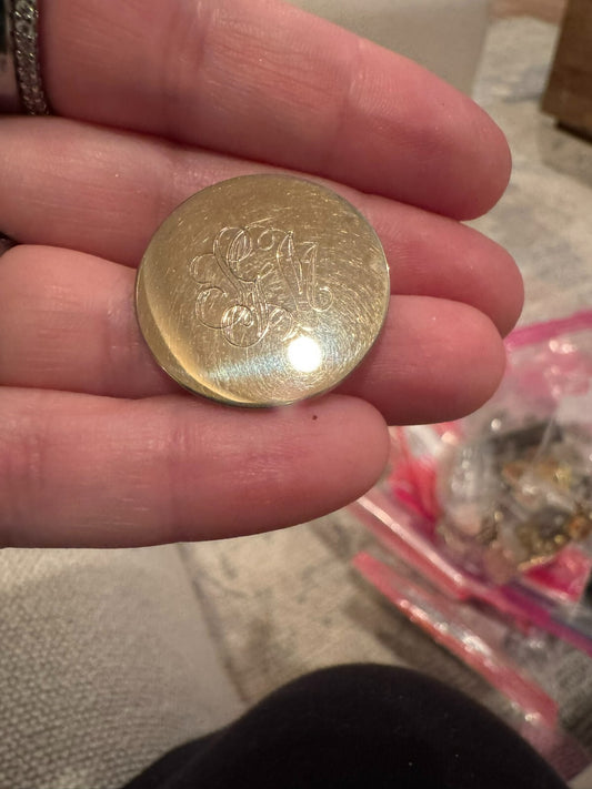 Vintage Gold Tone Monogram SGM SMG Round Disc Pin Brooch