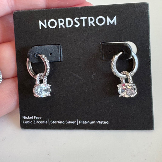 Nordstrom Oval Cubic Zirconia Drop Huggie Hoop Earrings New On Card Pierced $60