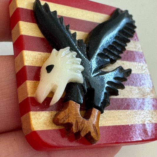Patriotic Resin Eagle Red Striped Background Brooch Lapel Pin