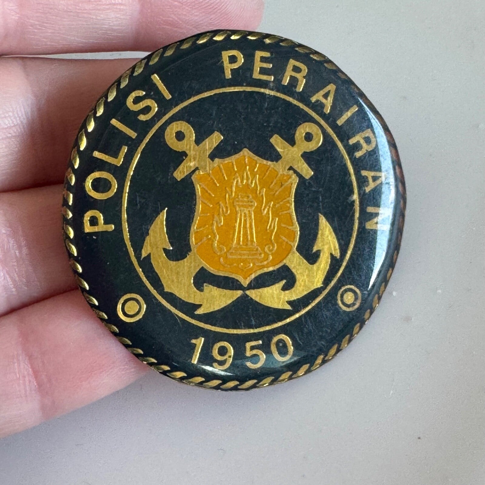 Vintage Polisi Perairan 1950 Indonesian Marine Police Lapel Pin Badge