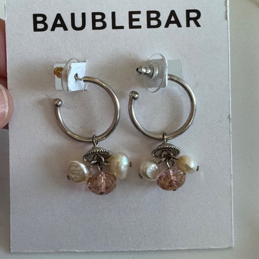 Bauble Bar Silver Hoop Earrings With Pearl Dangle Charms New On Card Pierced