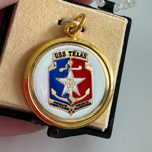 Vtg USS Texas Charm Pendant Gold Tone Proud Heritage Proud Purpose Battleship