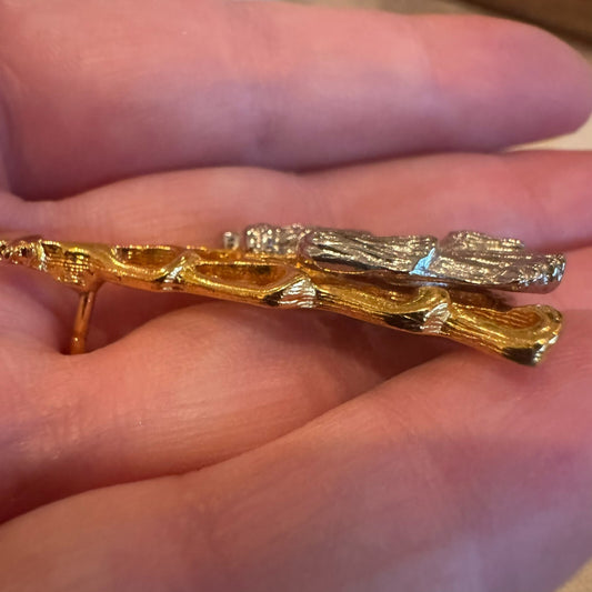 Vintage Nativity Christmas Tree Lapel Pin Signed Liz Baby Jesus Mixed Metal