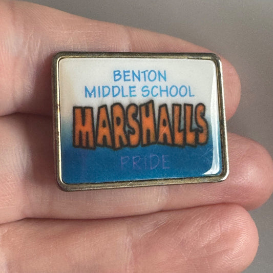 Benton Middle School Marshalls Pride Pin – Orange Text on Blue Background