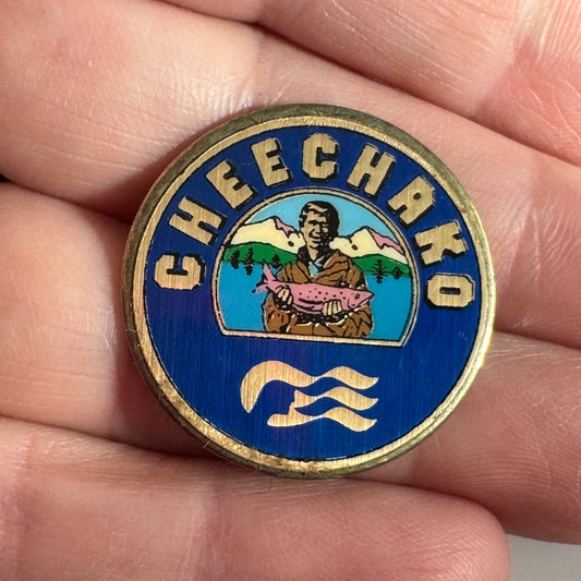 Vintage Princess Cruise Lines Cheechako Logo Lapel Pin Alaska Fishing