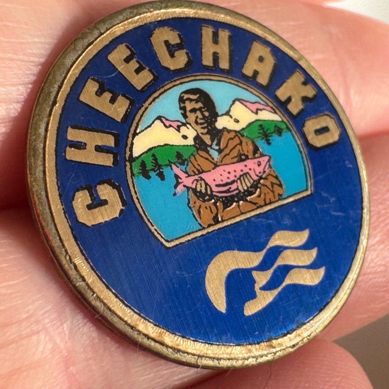 Vintage Princess Cruise Lines Cheechako Logo Lapel Pin Alaska Fishing