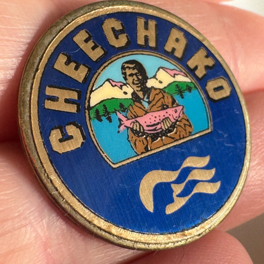 Vintage Princess Cruise Lines Cheechako Logo Lapel Pin Alaska Fishing