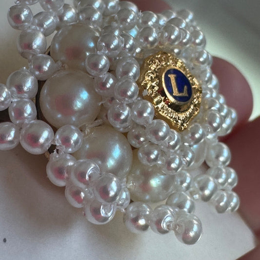 Vtg Unique Lions Club Pearl 3-D Flower Shaped Pin Brooch New in Box