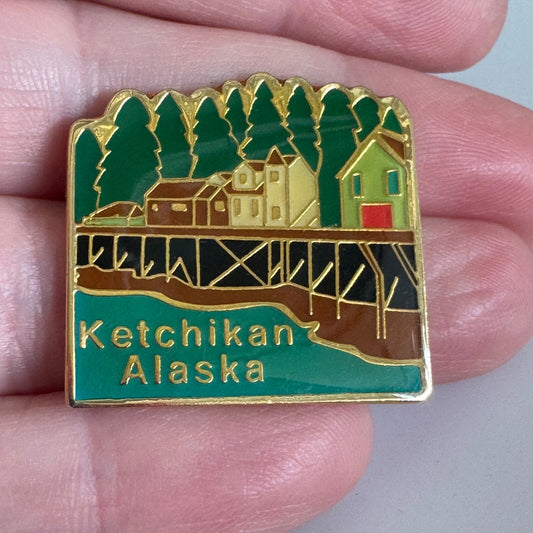 Ketchikan Alaska Waterfront Souvenir Lapel Pin – Alaska, USA Creek Street