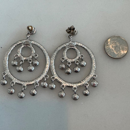 Vintage LVJ Silver Tone Chandelier Crystal Pierced Earrings 