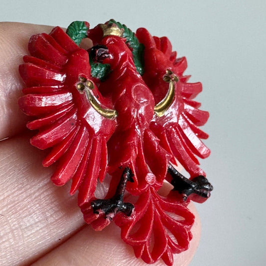 Vtg Austria Tyrol Coat of Arms Red Double-Headed Eagle Pin Celluloid Plastic?