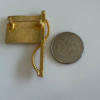 Gold Tone Rhinestone United States Flag Brooch Pin American Red White Blue