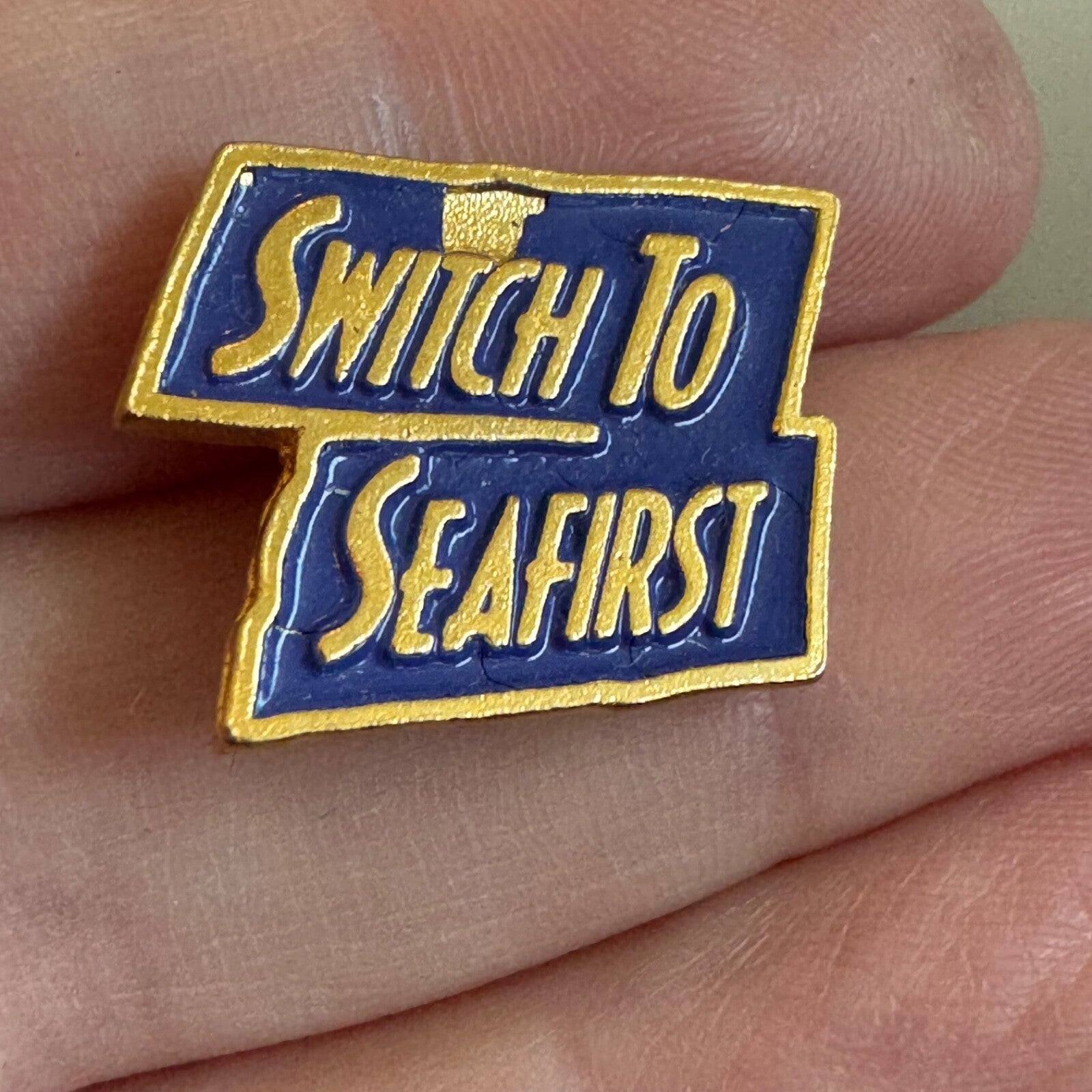 Vintage Switch to Seafirst Bank Enamel Lapel Pin Seattle